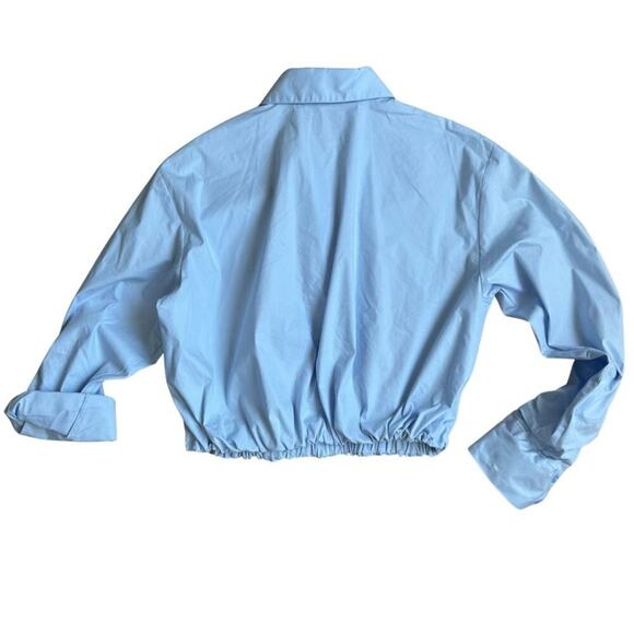 Zara Elastic Hem Poplin Cropped Shirt Light Blue XS - Picture 6 of 9